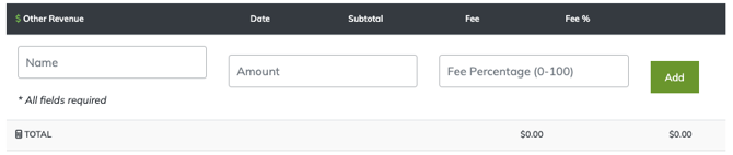 Event Caddy Other Revenue section for manually adding tournament revenue.